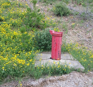  Red cylinder in the ground