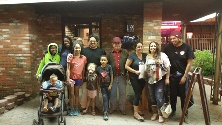 Azure family photo taken after the Red Thunder Oral History Project final dinner, Havre, MT.