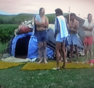 men gathering at the Camp Azure Sweat Lodge