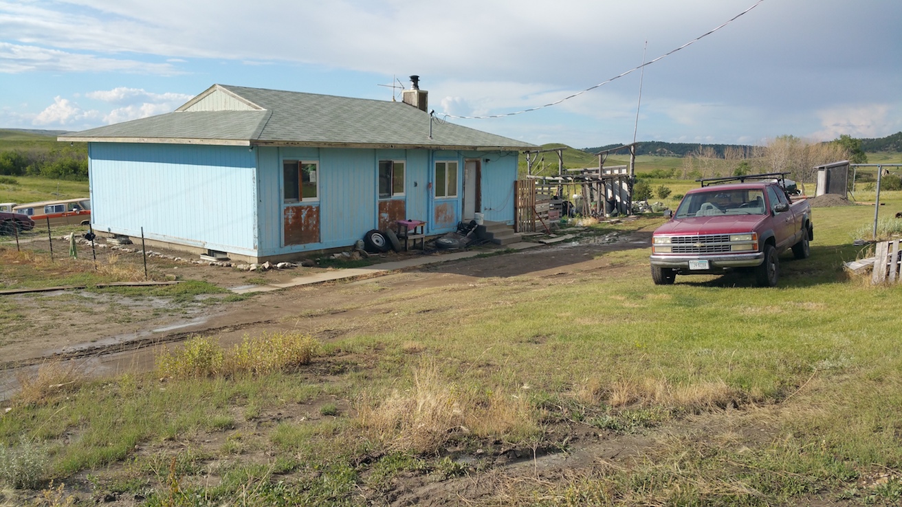  Blue House in grassy field